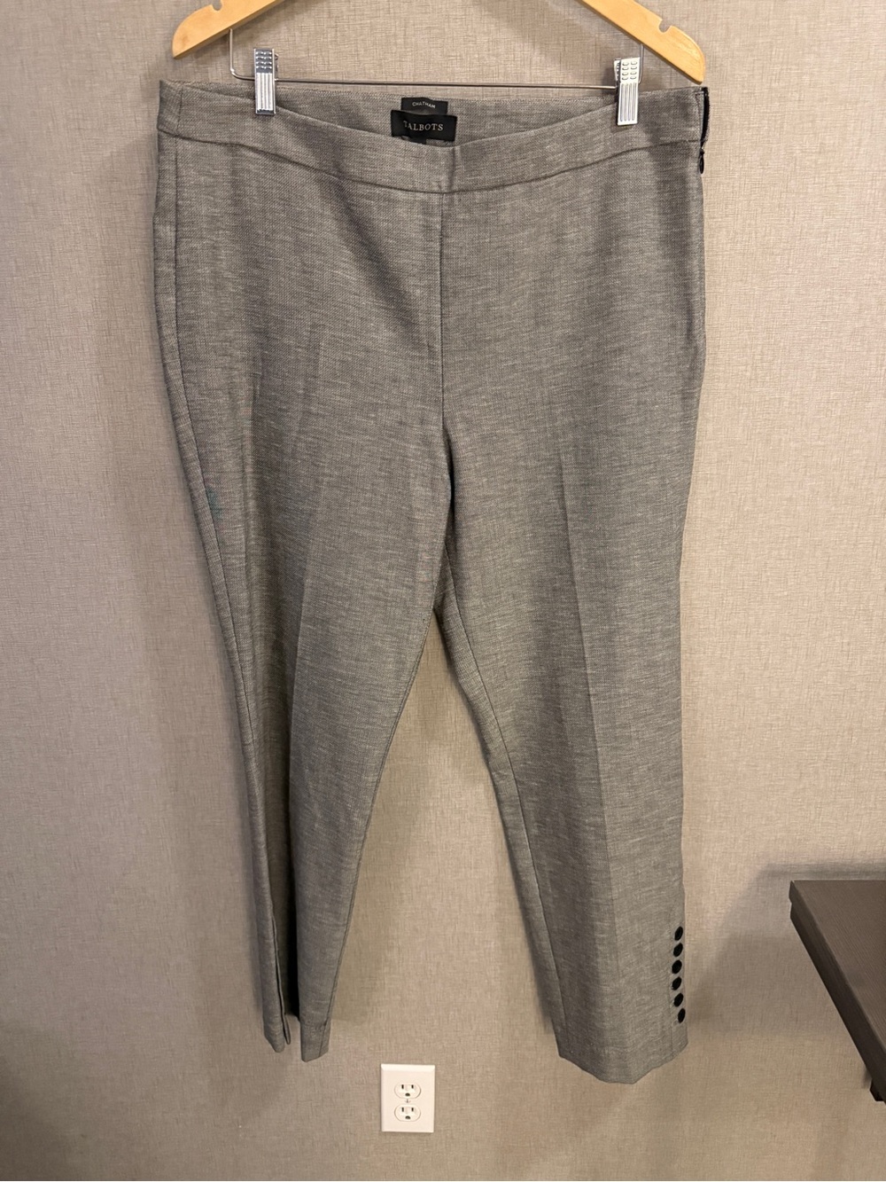 Talbots Chatham Grey Ankle Pants Size 14 Side Zip Button Hem Tailored Workwear